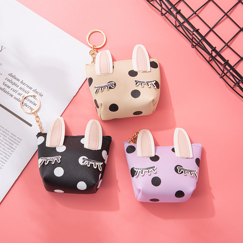 Wholesale Cute Rabbit Ears Coin Purse Ladies Zipper Keychain Wallet